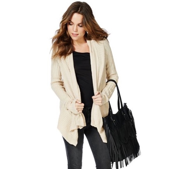 Taupe Drape Front Cable Knit Cardigan - Picture 1 of 8